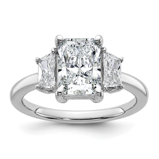 14K White Gold 2 3/4 carat Lab Grown Diamond VS+ F+ Radiant and Trapezoid Complete Three Stone Engagement Ring