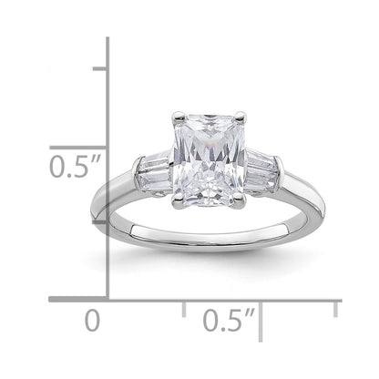 14K White Gold 3/8 carat Lab Grown Diamond VS+ F+ 1 1/2 carat Radiant Center Semi Mount Three Stone Engagement Ring