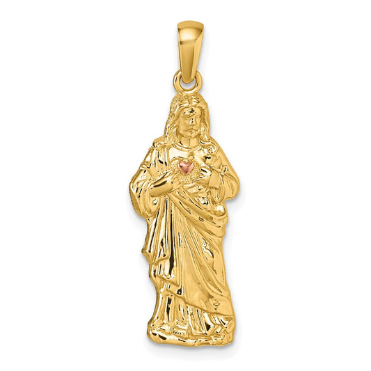 14K Yellow Gold with -tone Polished Sacred Heart of Jesus Pendant