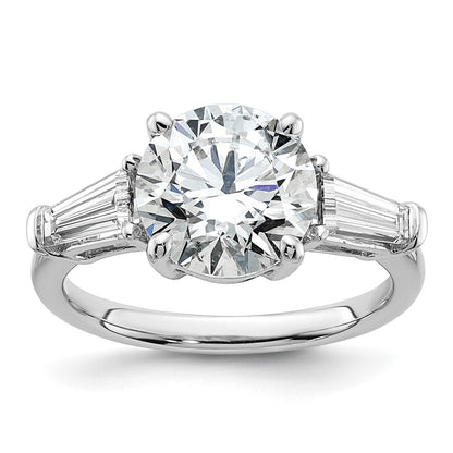 14K White Gold 3/4 carat Lab Grown Diamond VS+ F+ Tapered Baguette with 3 carat Round Center Semi Mount Three Stone Engagement Ring