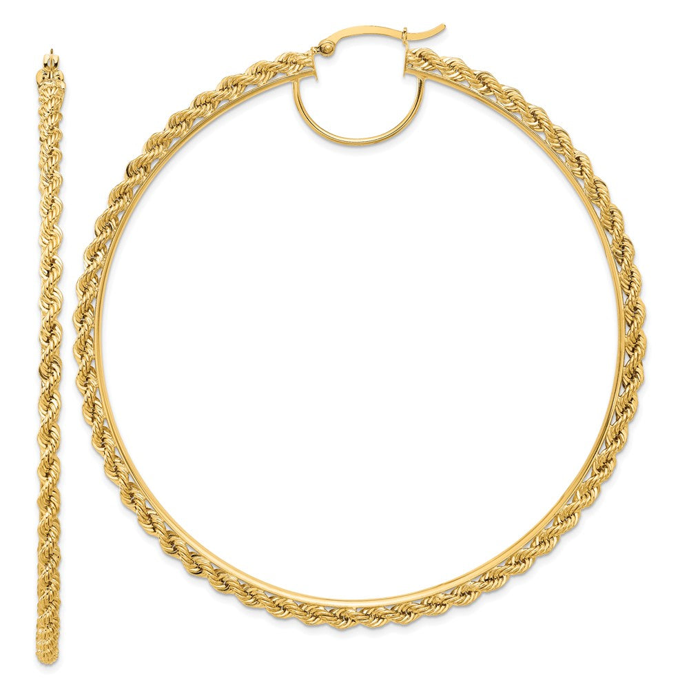 14K Yellow Gold Polished and D/C Rope 2.95mm Hoop Earrings