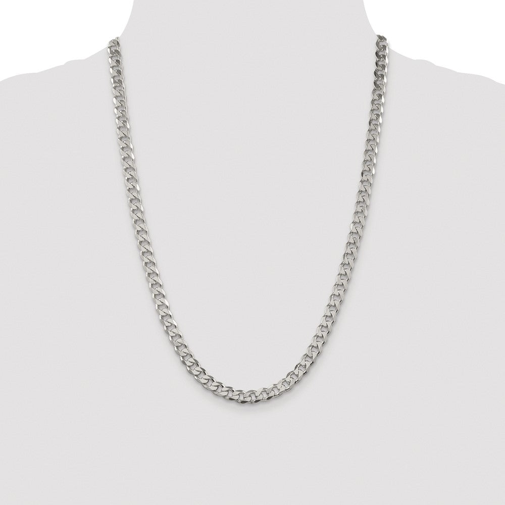 Sterling Silver Rhodium-plated 7mm Pav‚ Curb 24 Inch Chain