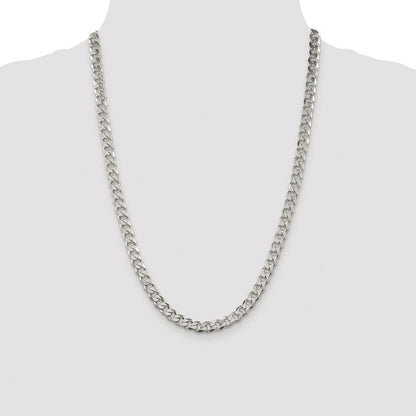 Sterling Silver Rhodium-plated 7mm Pav‚ Curb 24 Inch Chain