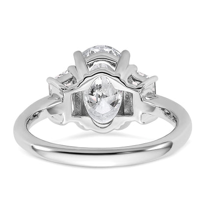 14K White Gold 3 1/3 carat Certified Lab Grown Diamond VS+ F+ Oval and Trapezoid Complete Three Stone Engagement Ring