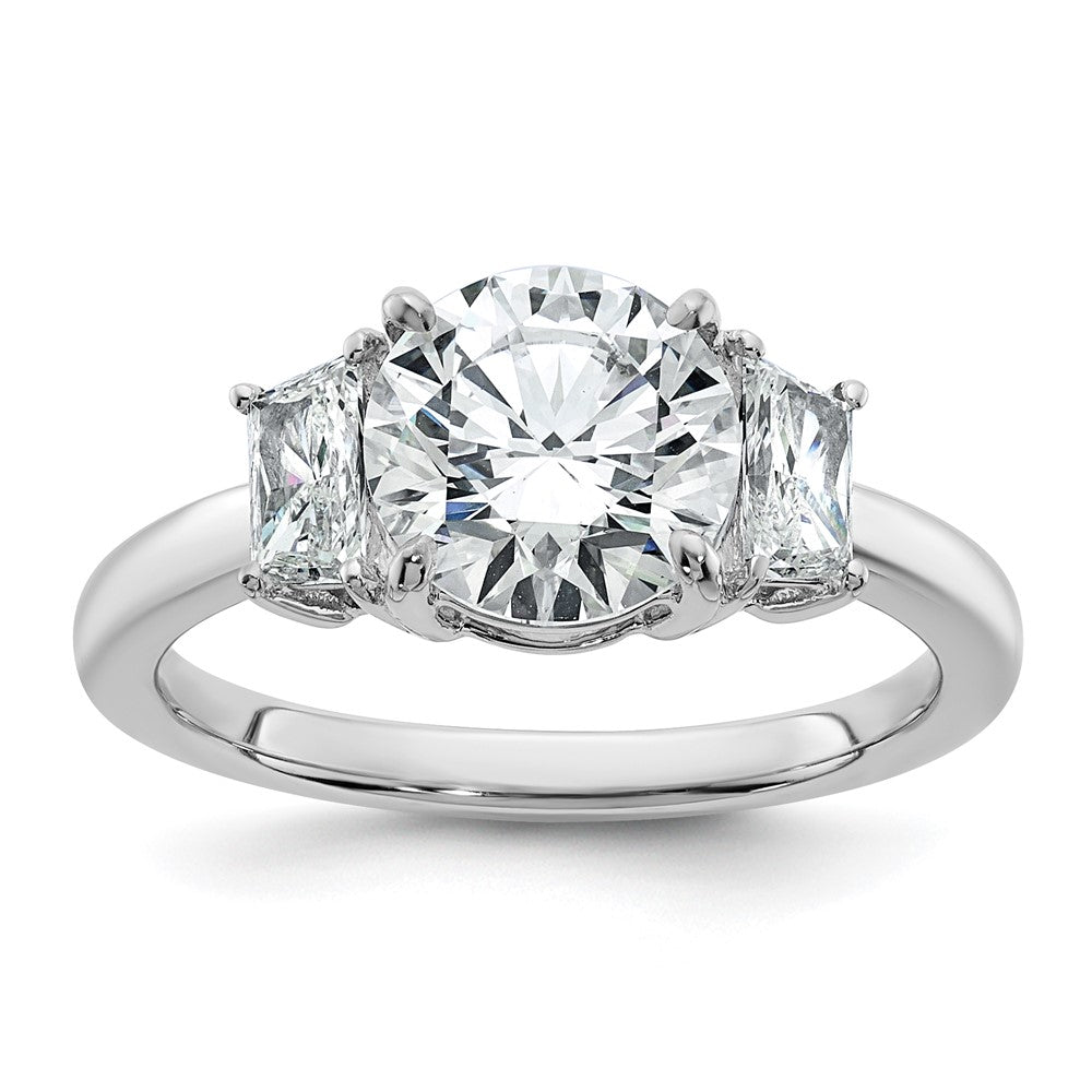 14K White Gold 1/2 carat Lab Grown Diamond VS+ F+ Trapezoid Sidestones Holds 2 carat Round Center Semi Mount Engagement Ring