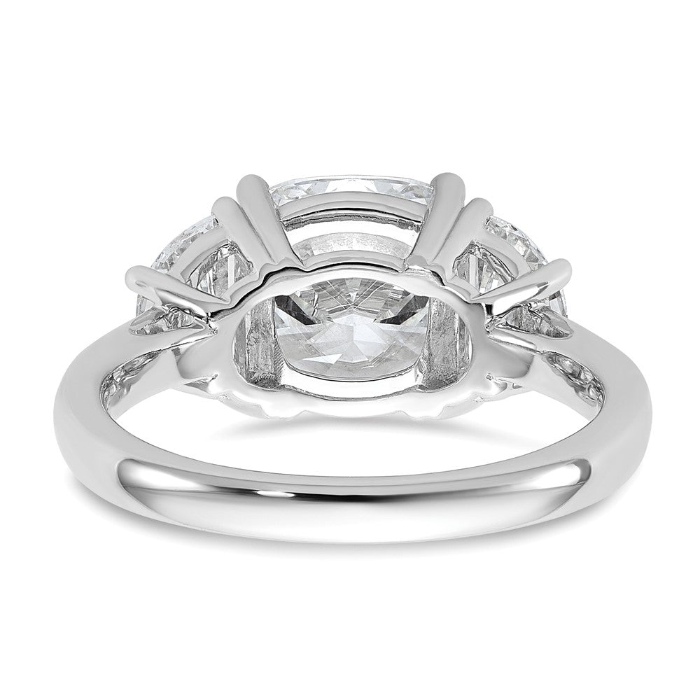 14K White Gold 4 carat Certified Lab Grown Diamond VS+ F+ Complete Cushion and Half Moon Three Stone Engagement Ring