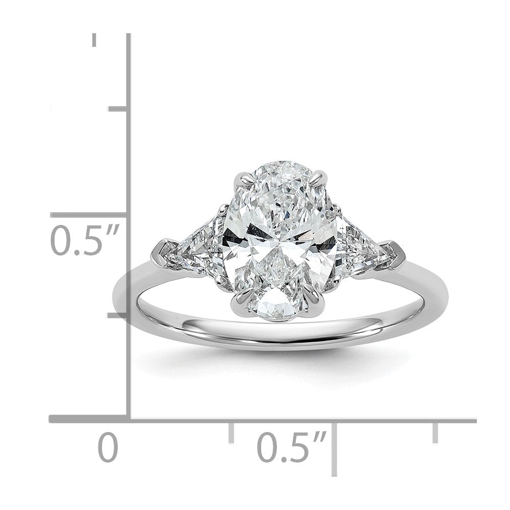 14K White Gold 1/2 carat Lab Grown Diamond VS/SI+ G+ Trillion and 1 1/2 carat Oval Center Semi Mount Three Stone Engagement Ring