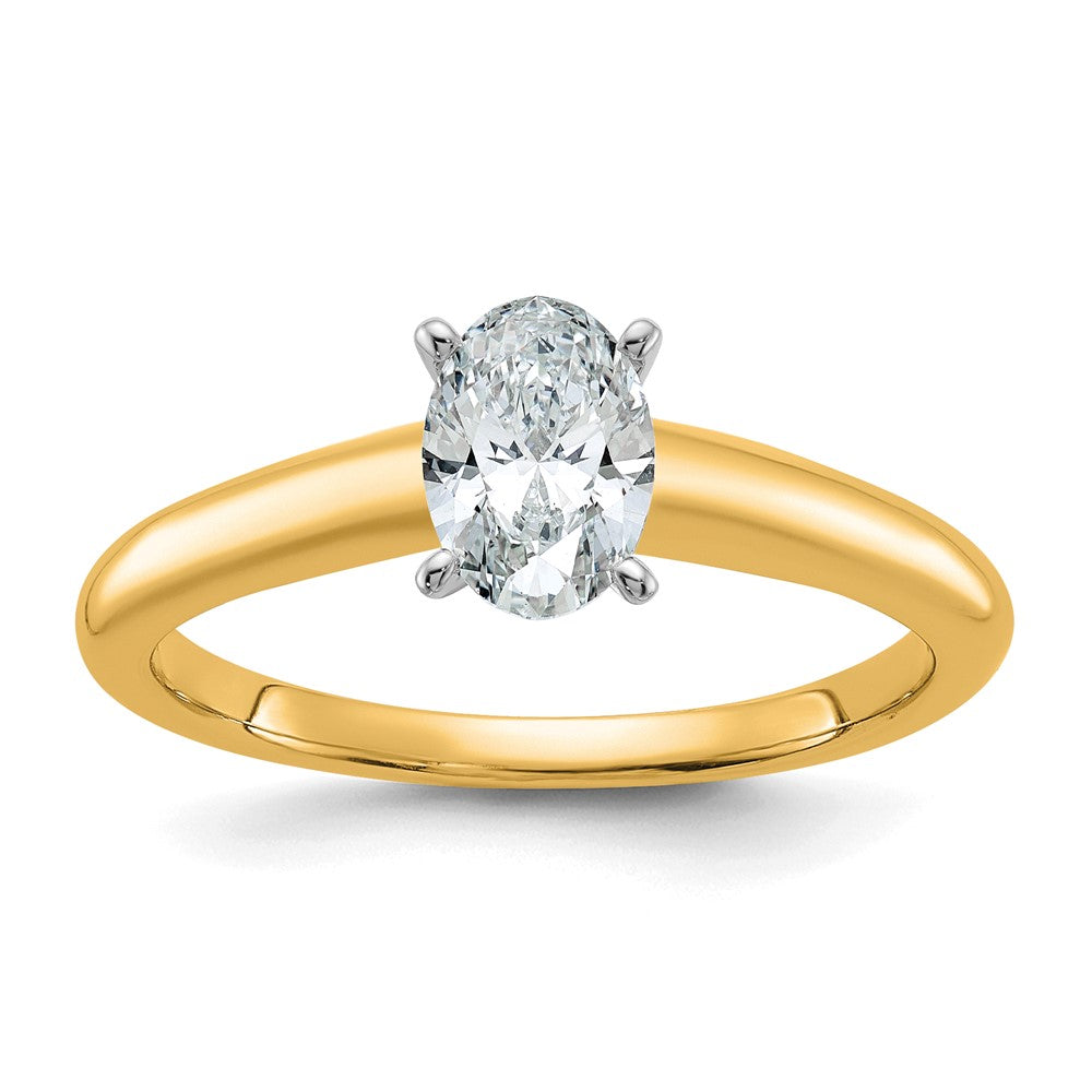 14K Two-Tone Gold 3/4 carat Certified Lab Grown Diamond VS+ F+ Oval Complete Solitaire Engagement Ring