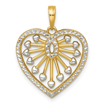 14K Yellow Gold with Rhodium Polished Fancy Cut-out Heart Pendant