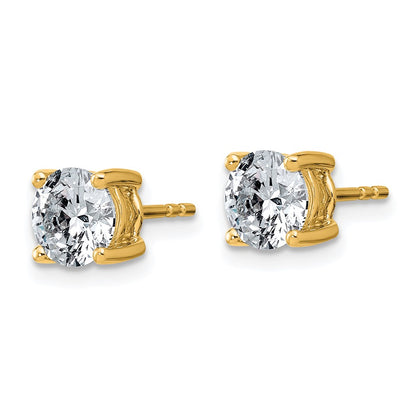 14K Yellow Gold 2 carat Lab Grown Diamond VS+ F+ Round Complete Four Prong Lightweight Stud Earrings