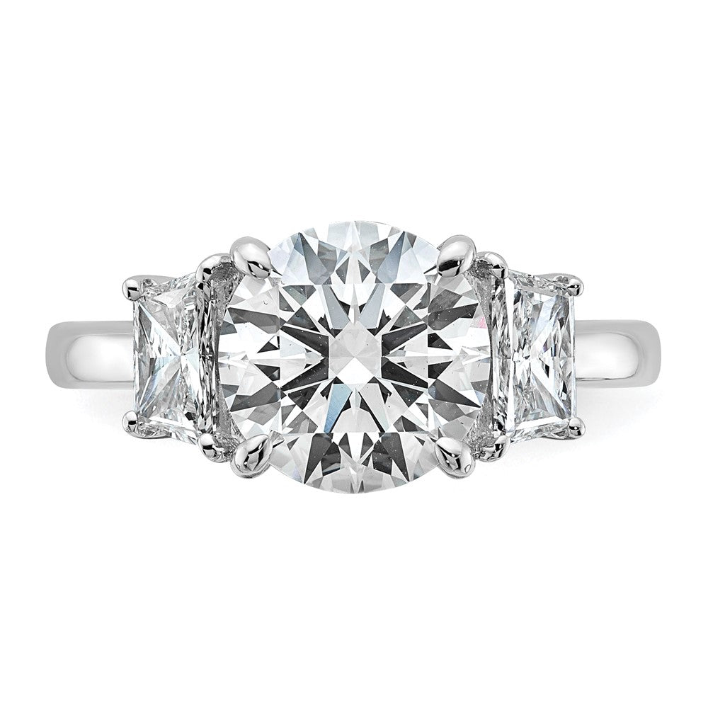 14K White Gold 3 3/4 carat Lab Grown Diamond VS+ F+ Round with Trapezoid Sidestones Complete Engagement Ring