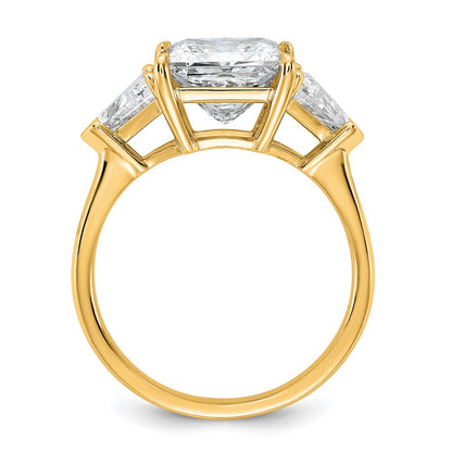 14K Yellow Gold 4 1/8 carat Certified Lab Grown Diamond VS/SI+ G+ Princess and Trillion Complete Three Stone Engagement Ring