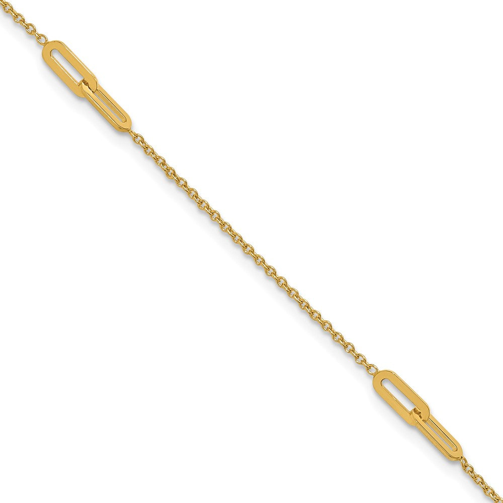 10K Yellow Gold Link 3-Station 10 Inch Plus 1 Inch Extender - Total 11 Inch Anklet