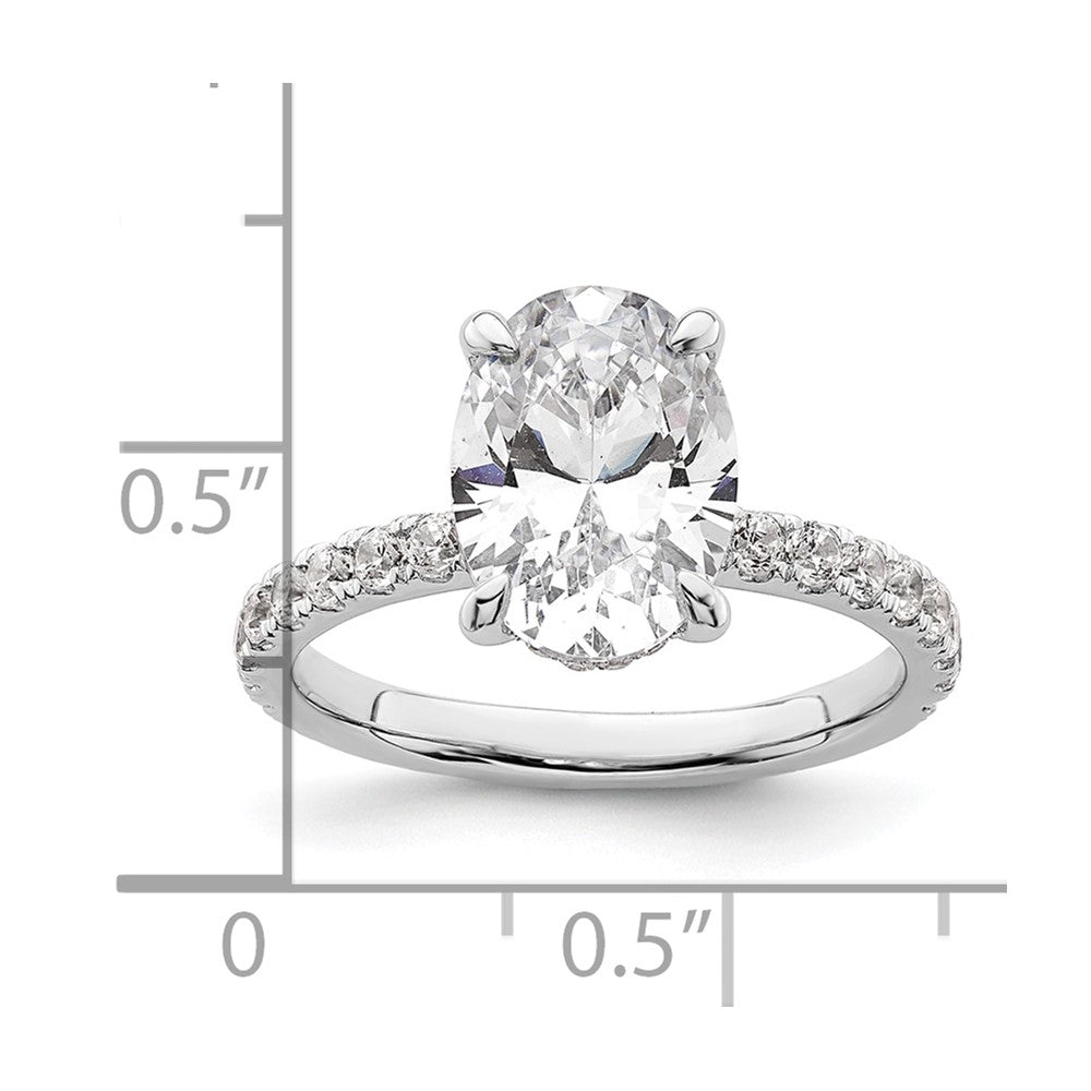 14K White Gold 3 1/2 carat Certified Lab Grown Diamond VS/SI+ G+ Oval Complete Solitaire with Flair Engagement Ring