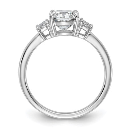 14K White Gold  3/8 carat Lab Grown Diamond VS+ F+ Half Moon 1 1/2 carat Cushion Center Semi Mount Three Stone Engagement Ring