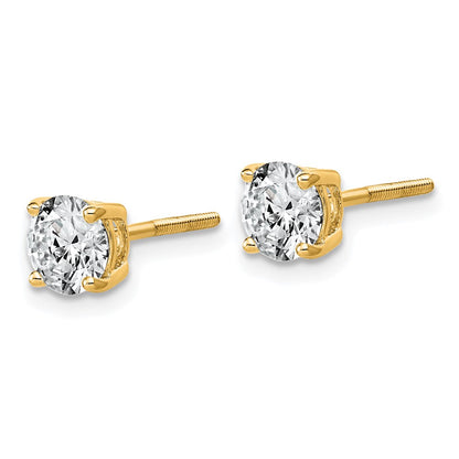 14K Yellow Gold 1 1/2 carat Lab Grown Diamond VS/SI+ G+ Round Complete Four Prong Lightweight Screwback Stud Earrings