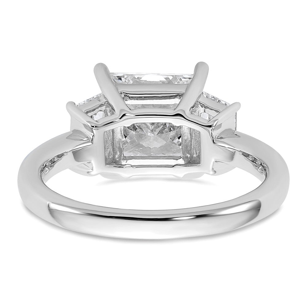 14K White Gold 3 1/3 carat Lab Grown Diamond VS+ F+ Princess and Trapezoid Complete Three Stone Engagement Ring