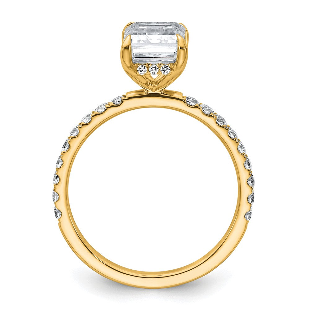 14K Yellow Gold 2 3/8 carat Certified Lab Grown Diamond VS/SI+ G+ Emerald Complete Solitaire with Flair Engagement Ring