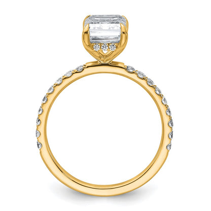 14K Yellow Gold 2 3/8 carat Certified Lab Grown Diamond VS/SI+ G+ Emerald Complete Solitaire with Flair Engagement Ring