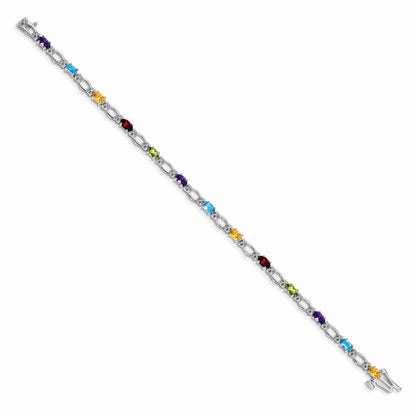 14K White Gold Complete Diamond and Oval Garnet/Peridot/Amethyst/Citrine/Swiss Blue Topaz 7 Inch Rainbow Bracelet