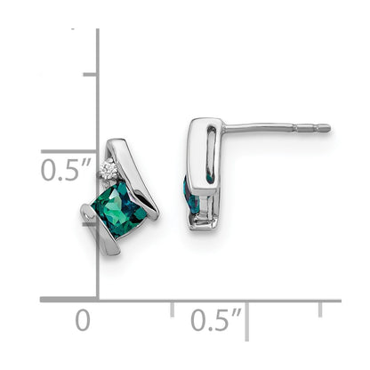 14K White Gold 4mm Cushion June/Lab Created Alexandrite and Diamond Post Earrings