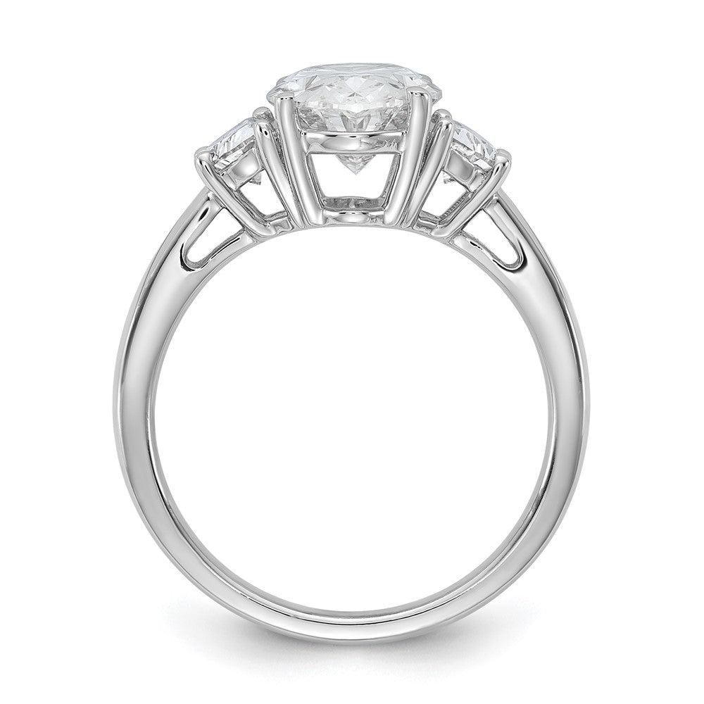 14K White Gold 3 1/8 carat Certified Lab Grown Diamond VS+ F+ Complete Oval and Half Moon Three Stone Engagement Ring