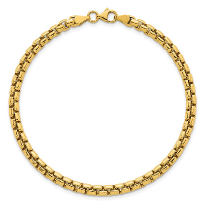 14K Yellow Gold Polished 4.25mm Rounded Box Chain 8.5 Inch Mens Bracelet