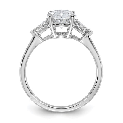14K White Gold 1/2 carat Lab Grown Diamond VS+ F+ Trillion and 2 carat Oval Center Semi Mount Three Stone Engagement Ring