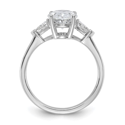 14K White Gold 1/2 carat Lab Grown Diamond VS+ F+ Trillion and 2 carat Oval Center Semi Mount Three Stone Engagement Ring