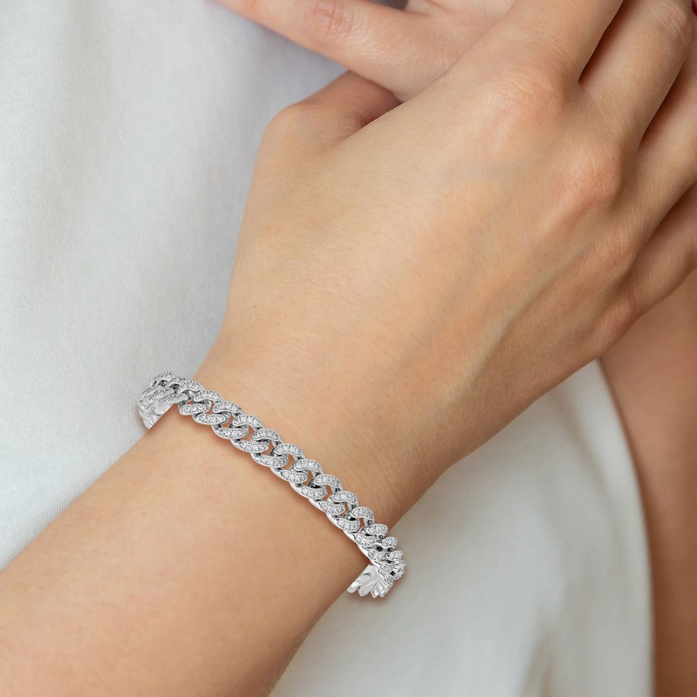 Sterling Shimmer Sterling Silver Rhodium-plated CZ 597 Stone Curb Link 8.25 Inch Bracelet
