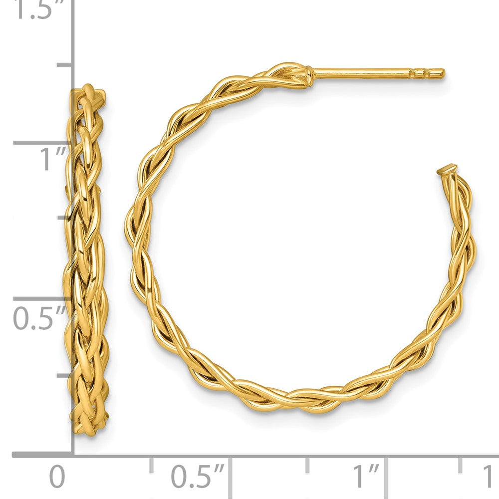 14K Yellow Gold Polished Woven Braid 3 x 29mm C-Hoop Post Earrings
