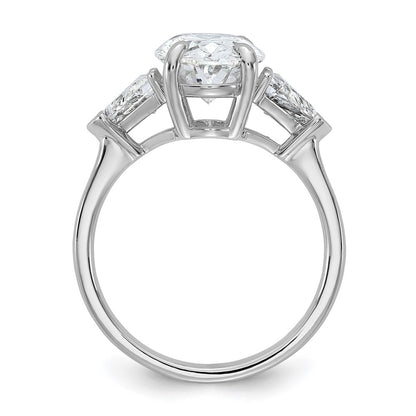 14K White Gold 4 1/8 carat Certified Lab Grown Diamond VS+ F+ Complete Oval and Trillion Three Stone Engagement Ring