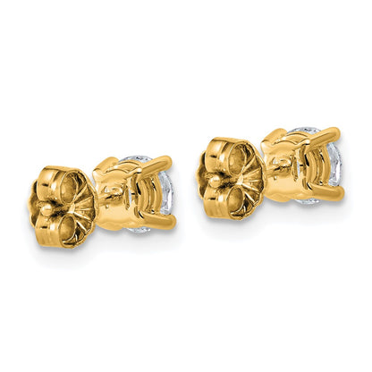 14K Yellow Gold 1 carat Lab Grown Diamond VS+ F+ Round Complete Four Prong Lightweight Stud Earrings