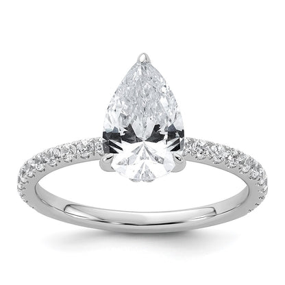 14K White Gold 2 carat Certified Lab Grown Diamond VS+ F+ Pear Complete Solitaire with Flair Engagement Ring