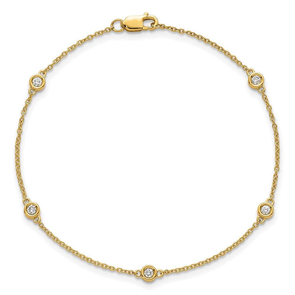 14K Yellow Gold Complete 1/6 carat Bezel-set Diamond and Cable Chain 5-Station 7 Inch Bracelet
