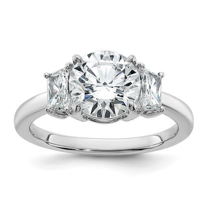 14K White Gold 2 1/2 carat Lab Grown Diamond VS+ F+ Round with Trapezoid Sidestones Complete Engagement Ring