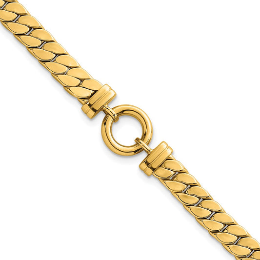 14K Yellow Gold Polished Flat Curb Link with Center Circle Element 7.5 Inch Bracelet