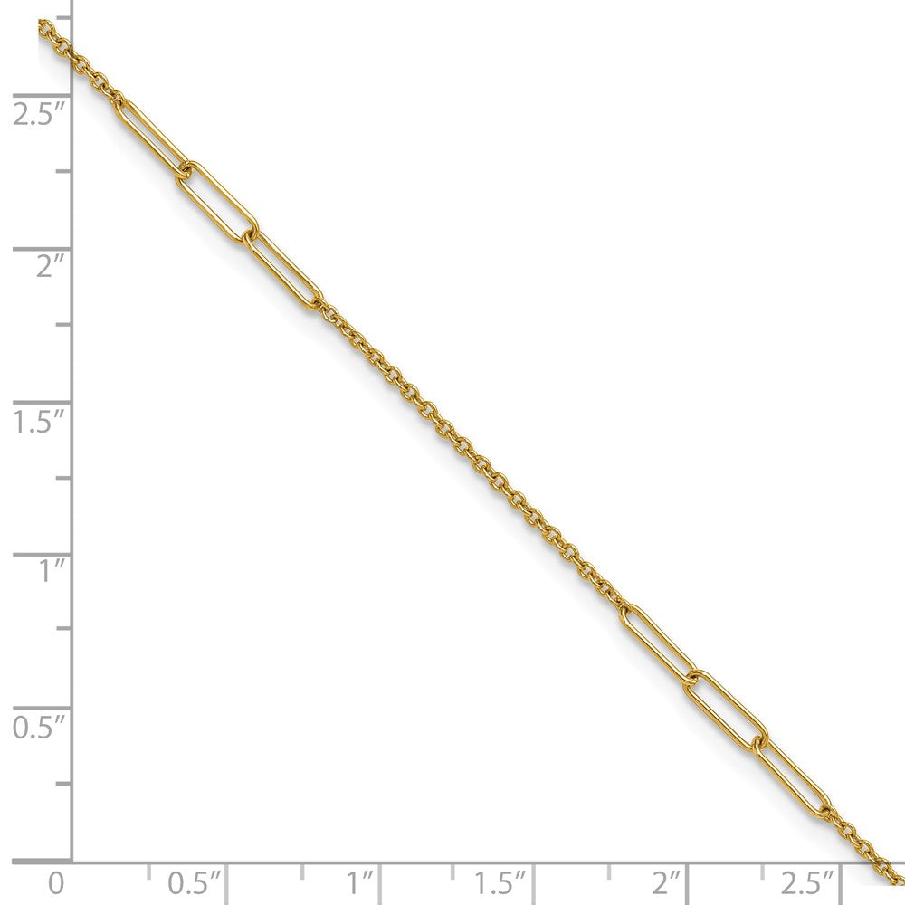 14K Yellow Gold Polished Paper Clip and Cable Link 9 Inch Plus 1 Inch Extender - Total 10 Inch Anklet