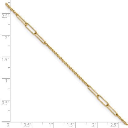14K Yellow Gold Polished Paper Clip and Cable Link 9 Inch Plus 1 Inch Extender - Total 10 Inch Anklet