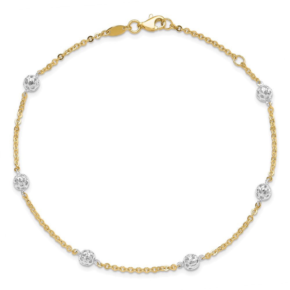 14K Two-Tone Gold Two-tone Polished and Diamond-cut Anklet