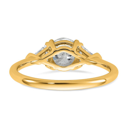 14K Yellow Gold 1 1/2 carat Certified Lab Grown Diamond VS/SI+ G+ Round and Triangle Complete Three Stone Engagement Ring
