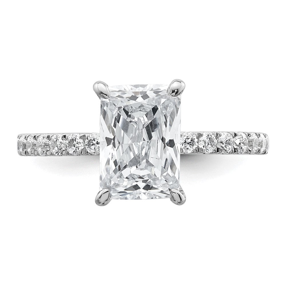 14K White Gold 2 3/8 carat Certified Lab Grown Diamond VS+ F+ Radiant Complete Solitaire with Flair Engagement Ring