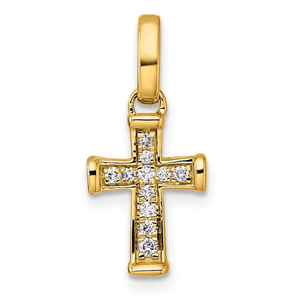 14K Yellow Gold Small 1/10 carat Diamond Latin Cross Pendant