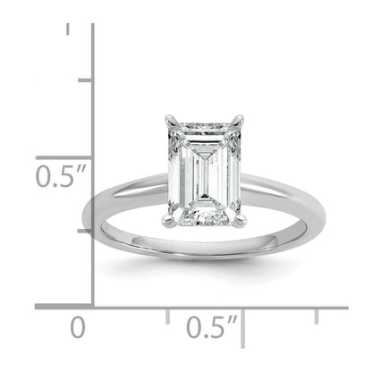 14K White Gold 2 carat Lab Grown Diamond VS+ F+ Emerald Solitaire Complete Engagement Ring