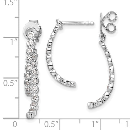 14K White Gold Polished 3/8 carat Diamond Bezel Front and Back Dangle Earrings
