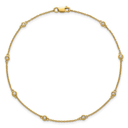 14K Yellow Gold Complete 1/8 carat Bezel-set Diamond and Cable Chain 8-Station 9 Inch Anklet