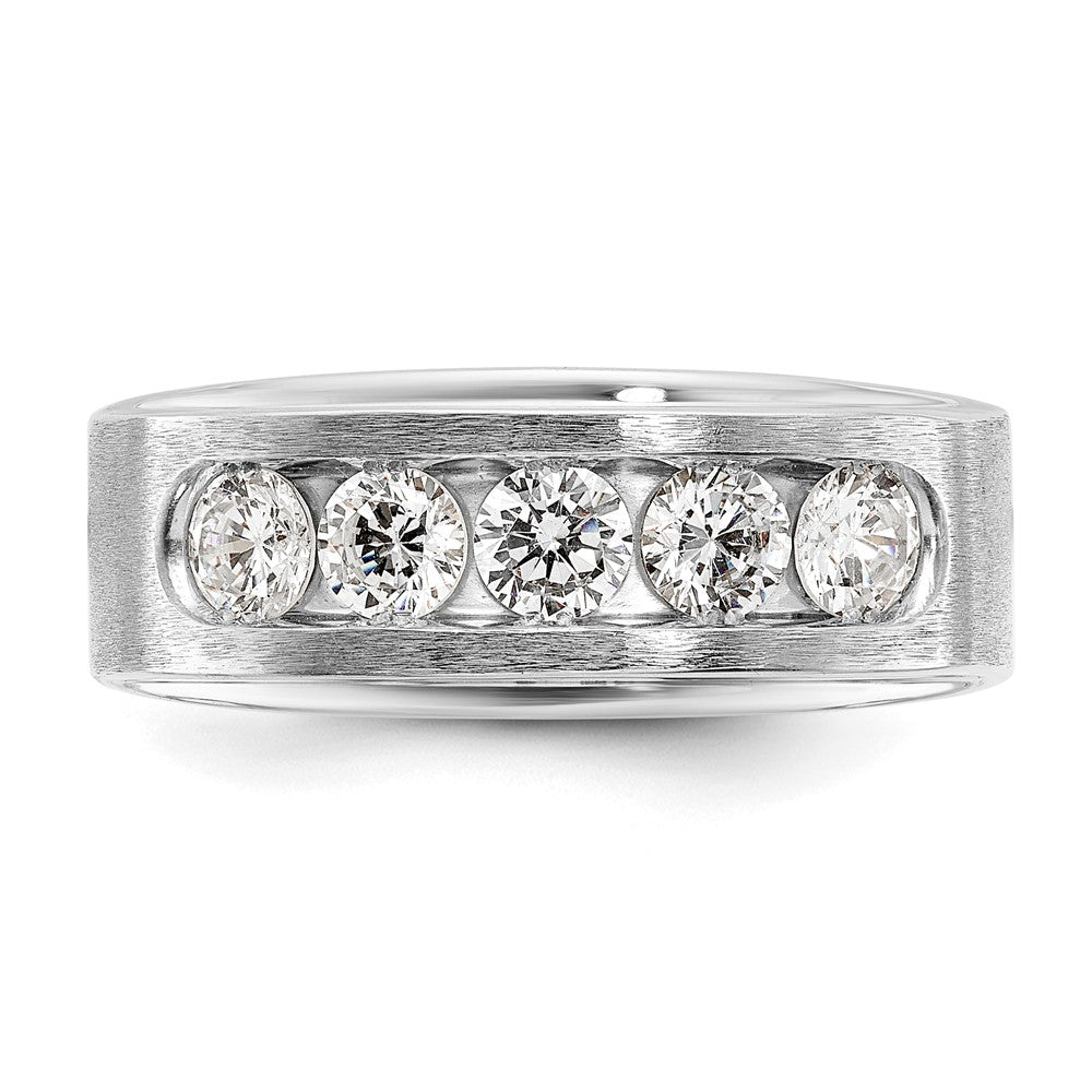IBGoodman 14K White Gold 1 carat Lab Grown Diamond VS+ F+ Complete Polished and Brushed Five Stone Men's Wedding Band Ring