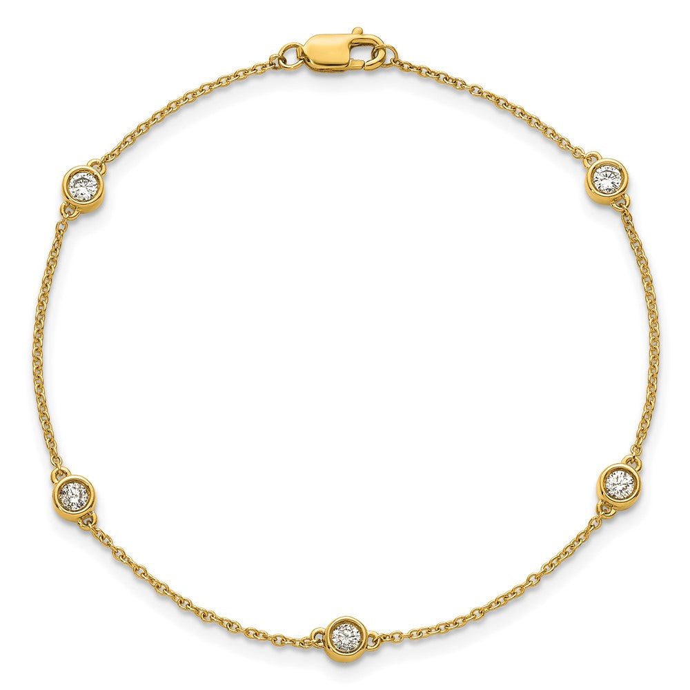 14K Yellow Gold Complete 1/3 carat Bezel-set Diamond and Cable Chain 5-Station 7 Inch Bracelet