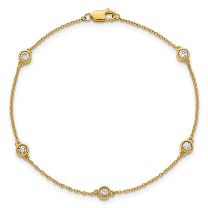 14K Yellow Gold Complete 1/3 carat Bezel-set Diamond and Cable Chain 5-Station 7 Inch Bracelet