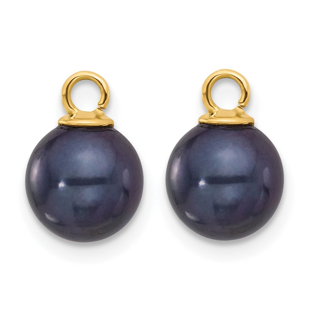 14K Yellow Gold 7-8mm Black and Freshwater Cultured Pearl Removable Dangle Hoop Earrings